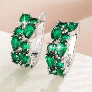 925 Sterling Silver Green Cubic Zirconia Pendant Earrings